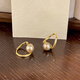 Korean light luxury geometric pearl earrings 2024 new style earrings, fashionable and versatile, temperament earrings for women, real gold, main picture