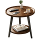 Zhuobo coffee table side table small table living room sofa side table double layer round table tea table storage rack bedside table CJ09 walnut color