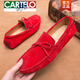 CARTELO 2025 summer new tassel bean shoes men's genuine leather frosted leather shoes fur lazy shoes casual driving shoes men black 9893 38