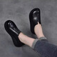 Jin Gong retro ethnic style handmade leather shoes for women round toe deep mouth platform platform wedge single shoes mother leather shoes black 39