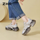 
ZHR dad shoes for women lightweight thick sole heightened casual shoes versatile trendy round-toe women's shoes G677 gray 37