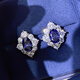 Henglijia 3 carat simulated tanzanite sapphire earrings for women, small, exquisite and high-end, internet celebrity high carbon diamond 925 sterling silver E82 tanzanite blue earrings