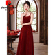 Pierre Cardin Official New Chinese Style Toast Wear 2025 New Bride Autumn and Winter Wedding Red Engagement Dress Skirt Women Winter Plus Velvet Burgundy Flagship Model-Flagship Model M Flagship Model-Flagship Model