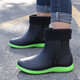 2024 Wasserdichte Schuhe Männer und Frauen Regenstiefel modische kurze Röhrchen verdickte warme Gummischuhe Arbeit nicht rutschfischer Fischerei Kücherin Regenstiefel Schwarz [Einzelschuhe] Standardgröße 38