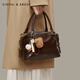 CinvaiKrose bag women's bag portable bowling bag women's 2026 new large capacity retro single shoulder messenger bag New Year gift coffee color