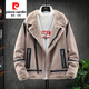 皮尔卡丹（pierre cardin）冬季新款羊羔毛夹克男加绒加厚海宁皮毛一体潮毛领外套男 灰色 M适合90-110斤