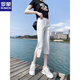 Romon (Romon) Ice Seide Baumwolle und Leinengeschnittene Hosen für Frauen Sommer-Denim-Saison 2025 Neue hohe Taille, um ein kleines und fettes Mädchen mit Big Slit 6189 Blue XL zu machen, empfohlen 115-130jin [Jin gleich 0,5 kg]