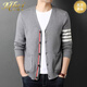 MHEF Light Luxury Herren Stricker Strickjacke Frühling und Herbst Wolle Jacke Solid Color V-Neck Pullover Herren Outerwear Trendy Herbst Top Black S 165