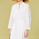LESS summer solid color design sense flat embroidered long-sleeved dress simple white V-neck temperament dress 2O6G21760 100 white S