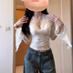 Qingbilin Pure Desire Sexy V-neck Lace Bottoming Top for Women Spring 2025 New Unique and Chic Hot Girl Bell Long-Sleeved Top V-Neck Bell Sleeve Bottoming Top White L (Recommended 80-110Jin Jin is equal to 0.5kg) Does not include breast pads