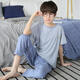 EMBERLOVE男童睡衣夏季薄款儿童短袖长裤纯棉家居服小男孩中大童青少年套装 N9901【短长】 165 cm L码 100-115斤
