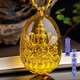 GOR Fat Donglai's same style beeswax pendant, amber interior engraved with scriptures, gold amber Guanyin carved blue amber water drop egg face Buddha, nothing happens, gold amber interior engraved Thousand-Hand Guanyin + bead chain