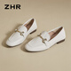ZHR loafers women's spring and autumn commuting style flat-sole leather shoes women's soft-faced single shoes women AH653 beige 39