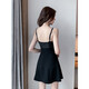 Yijingxuan nightclub women's sexy backless suspender dress covering belly and making it look slim a-line skirt bar work clothes nightclub b3892 blue (with breast pad) 3XL