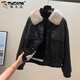 Woodpecker (TUCANO) velvet leather jacket 2025 winter new imitation rex rabbit fur PU leather jacket coat large fur collar pie jacket brown L 106-120Jin Jin equals 0.5 kg