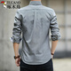 Woodpecker 2-piece long-sleeved shirt men's slim shirt new men's spring and autumn business casual top jacket gray + light blue XL