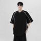 Dan Pretty Summer Contrast Lines Shoulder Pad Short Sleeve Shirt Men's Design Small Neckline 1421 White M