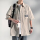 
Baiqueting short-sleeved shirt men's summer new ice silk shirt jacket men's trendy brand loose casual work jacket top 854 pink XL