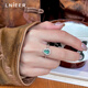 Lnieer925 Silver Blue Water Jade Gourd New Chinese Style National Style Ring Women's Index Finger Ring Adjustable Ring Light Luxury Niche Blue Water Jade Gourd Ring S925 Silver