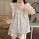 
LangSha pajamas for women in 2025 summer new spring and autumn floral cardigan sweet girl short-sleeved summer home wear suit M1283 blue [main picture] L [recommended 100-120Jin [Jin equals 0.5 kg] wear]