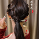 Mr. Ouyang's red camellia hairpin for autumn and winter style on the back of the head, new Chinese style hairpin, ancient style Hanfu tassel hairpin C14 rose red bean tassel A10-101