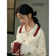 Color ancho (kuose) Red navidad suéter para mujeres 2023 Nuevo otoño e invierno dulce cuello de polo suéter de punto corto Cardigan de albaricoque s
