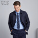 EMZ Ordos Wool Jacket Lapel Windbreaker Casual Business Woolen Coat Men's Short Jacket Navy Regular XL 180/100A