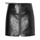 MO&Co. Rock style front zipper high waist knitted fabric base plain leather PU leather A-line short skirt skirt leather skirt Moanke black-2nd batch M 165