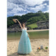 
YIOU Purple Mint Green V-neck Hanging Neck Sling Long Dress Summer Dopamine Seaside Vacation Fairy Skirt 9755 Picture Color M