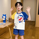 儿童睡衣男孩夏季纯棉男童短袖中大童小孩蜡笔小新薄款家居服套装 DZ6630插色叮当 小童10码身高105-115cm38斤内