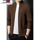 
Tommy Hee Kelly 100% Wool Knit Cardigan Men's Fall and Winter Thick Sweater Middle-aged Half-Turnneck Wool Knit Jacket Tea Coffee 105