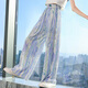 Yoyo one (Yoyo one) girls summer pants 2025 new thin wide-leg pants children's cool pants girls large children summer ice silk mosquito-proof pants 15090 tie-dye + 9889 white [set] 130cm