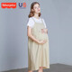 Fisher-Price Fisher Maternity Strap Skirt Summer Short Sleeve T-shirt Two-piece Maternity Dress Korean Style Maternity Skirt Khaki Dress + Skin Color Safety Pants M[100-130Jin[Jin equals 0.5 kg] suitable for wearing]