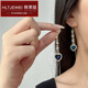 韩莱缇（HANLAITI）心心相印蓝水晶爱心耳线女韩式百搭轻奢感镶钻精美耳饰品 E3887金绿