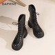 Daphne (DAPHNE) official thick-soled Martin boots for women 2024 new autumn black short boots for women British style small boots for women versatile black [main picture thick-soled V-mouth-6.5cm] 36