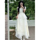 Gloren French dress for women in summer 2023 new chiffon skirt for summer square collar sweet and gentle style fairy princess dress white one size (remarkable number)