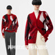 Bananain [Bananain] [Wang Yibo's same style] Red plan joint men and women's same style sweater wool cardigan knitted sweater [cardigan] Good luck red joy red color combination S