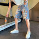 Fan Benna Jeans Shorts Hombres Pantalones cortos de mezclilla de mezclilla desgarrada Men Summer Fina Marca de moda Handsome Beggar rayó a cinco T693 azul de alta calidad 28 recomendado 90-100Jin [Jin equivale a 0.5 kg]