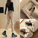 Star Eyebrows Baguette Women's Winter 2024 neue Samtjeans mit ganzjährig geradem breitem Khaki-Baumwollhosen verdickte Zigarette Khaki eine Schnalle [mit Velvet eingedickt] 13588 26 (80 bis 95 Jin [Jin gleich 0,5 kg]))