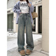 Cotton American Velvet verdickte Retro-Slim-Jeans für Frauen im Herbst und Winter lose hohe Taille, die gerade gelegentlich gelegentlich für Frauen 683-1 Retro Blau [hohe Qualität plus Samt 36,5] 2xL 130-140jin [Jin gleich 0,5 kg]