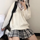 Aoyan Lai Xingxing Holds the Moon Muchuan Spring and Autumn V-neck Sweater Women JK Uniform DK Academy Style Couple Pullover Knit Sweater Long Sleeve White Men's S