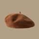 LeCali Beret Women's Autumn and Winter Retro Imitation Wool Solid Color Hat Face Revealing Little Versatile Painter Hat Japanese Pumpkin Hat Brown
