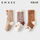 EMXEE Children's Spring and Autumn Half Velvet Floor Socks for Boys and Girls, Baby Autumn and Winter Cute Anti-Slip Cooling Socks Striped Bear + Little Brown Bear + Bear Claw 3 pairs 1-3 years old
