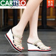 
CARTELO new summer genuine leather Roman style slippers for women's non-slip thick-soled high-heeled wedge sandals for women apricot color 38