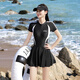 梵迪拉（F.DYRAA）游泳衣女款成人游泳馆显瘦温泉连衣裙式泳装三件套15051黑色 L