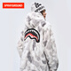 SPRAYGROUND2025 winter full-print shark mouth thickened fur coat for men and women double zipper hooded cotton coat light gray L