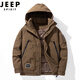 JEEP SPIRIT羽绒冲锋衣男冬季加绒加厚户外棉服时尚休闲服时尚大口袋夹克外套 9871黑色 L（110-130斤）