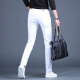 Ke jiehao 2025 Spring y verano Slim White White bordado Jeans de alta gama Los delgados pantalones de pies pequeños elásticos de moda y versátil tendencia casual 1315 Blanco 31