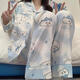 Doretin mignon petit pyjama huit pour femmes au printemps et à l'automne à manches longues pantalon cartoon chaa jikawa student vêtements à domicile 9272 # Double Long Dot Rabbit M 75-100jin [Jin est égal à 0,5 kg]