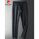 Pierre Cardin high-end casual pants for men with elastic waist, autumn and winter casual sports pants for men with open placket, middle-aged men's pants, thick trousers, loose black, autumn and winter styles L 127-140Jin Jin is equal to 0.5 kg